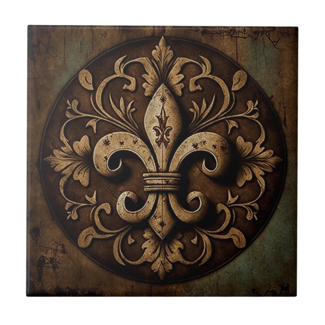 Distress Decorative Fleur De Lis Kakelplatta (Framsidan)