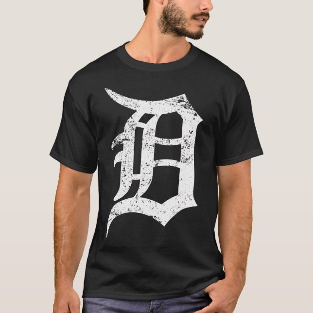 Distress Detroit D Lettering T Shirt (Framsida)