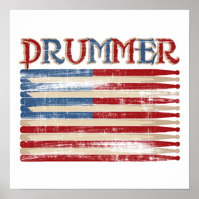 Distress Drum Stick USA flagga Drummer Tees Gifts Poster (Framsidan)