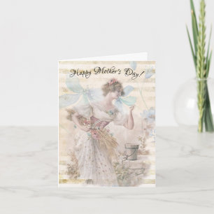 Distress Fantasy Woman Gathering Flowers Grain Helgkort