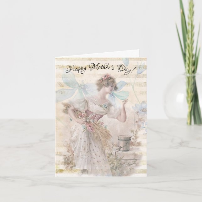 Distress Fantasy Woman Gathering Flowers Grain Helgkort (Framsida)