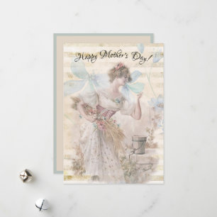Distress Fantasy Woman Gathering Flowers Grain Julkort
