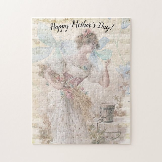 Distress Fantasy Woman Gathering Flowers Grain Pussel (Vertikal)