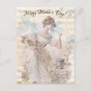 Distress Fantasy Woman Gathering Flowers Grain Vykort