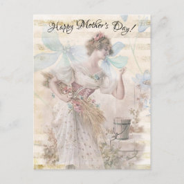 Distress Fantasy Woman Gathering Flowers Grain Vykort