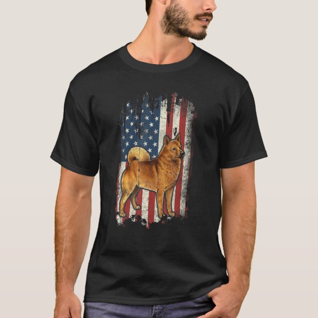 Distress Finlands Spitz American Flagga Patriotic  T Shirt (Framsida)