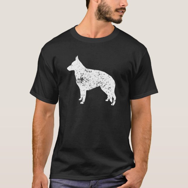 Distress German Shepherd Silhouette Hundägare T Shirt (Framsida)