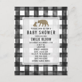 Distress Gingham Wood Bears Baby Shower Inbjudningar
