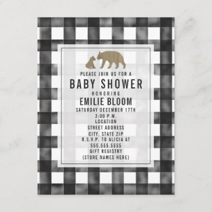 Distress Gingham Wood Bears Baby Shower Inbjudningar