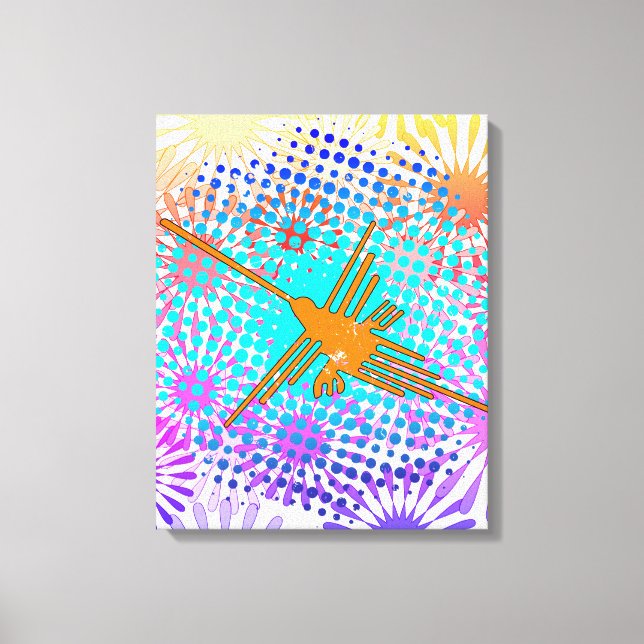 Distress Golden Nazca Linjer Hummingbird Canvastryck (Framsida)