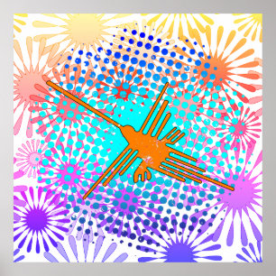 Distress Golden Nazca Linjer Hummingbird Poster