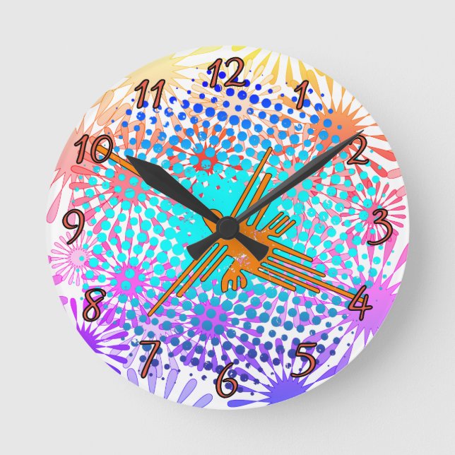 Distress Golden Nazca Linjer Hummingbird Rund Klocka (Framsida)