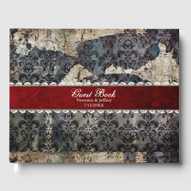 Distress Gothic Damask Wedding Gästböcker (Framsida)