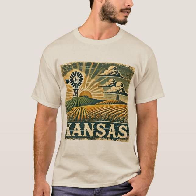 Distress Grunge Kansas T Shirt (Framsida)