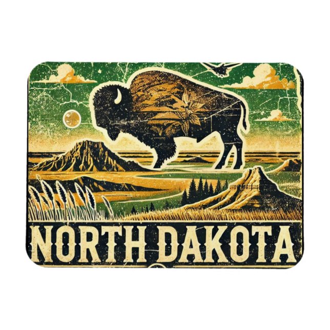 Distress Grunge North Dakota Magnet (Horisontell)
