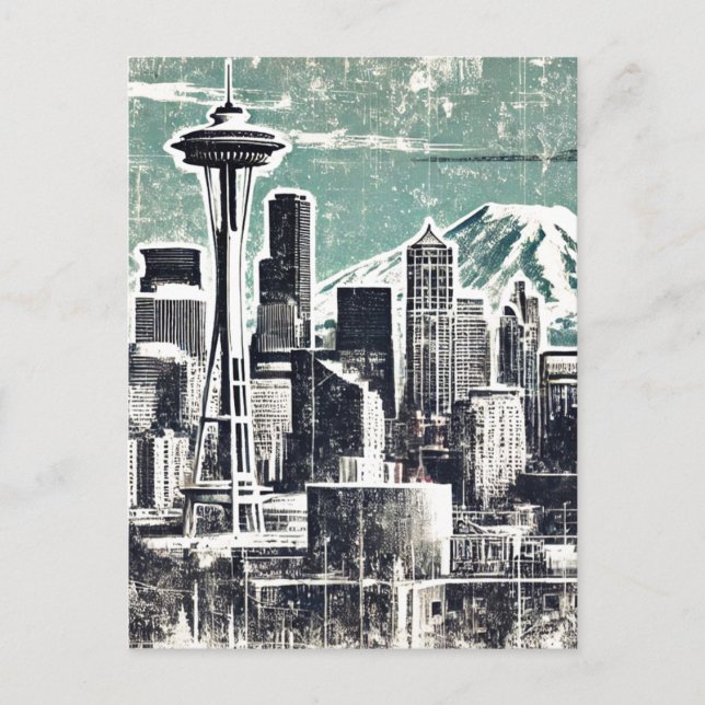 Distress Grunge Seattle Washington Vykort (Framsida)