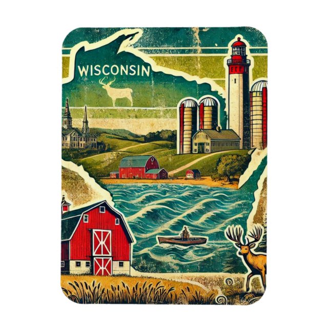 Distress Grunge Wisconsin Magnet (Vertikal)