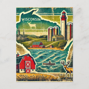 Distress Grunge Wisconsin Vykort