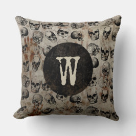 Distress Halloween Vintage Döskallars Monogram Kudde