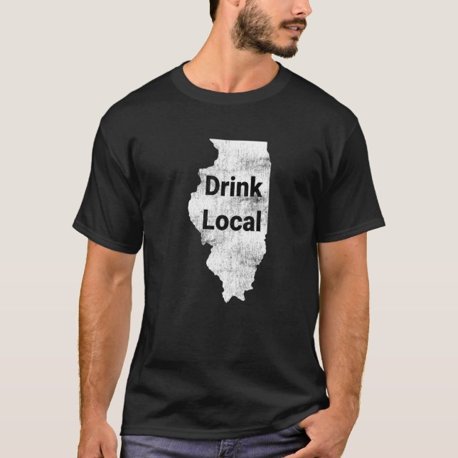 Distress Illinois Drink Local T Shirt (Framsida)