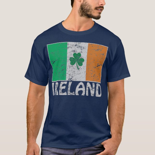 Distress Ireland Flagga Shamrock Coola Irish Manar T Shirt (Framsida)