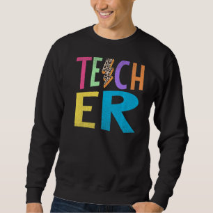Distress Leopard Lightning Bolt Teacher Lärare Lång Ärmad Tröja
