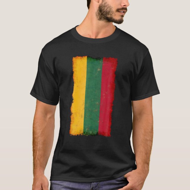 Distress Litauen Flagga, National Pride Grunge S T Shirt (Framsida)