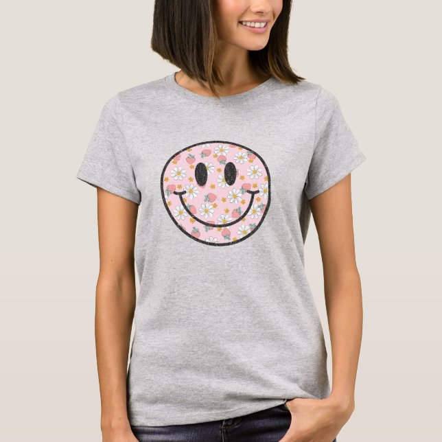 Distress Lycklig Ansikte Strawberry T-Shirt (Framsida)