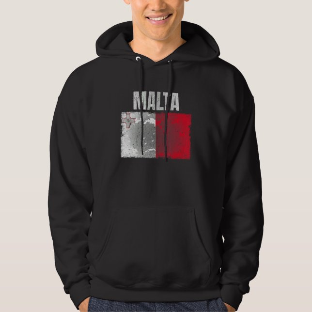 Distress Malta Flagga Graphics För manar Women Kid Hoodie (Framsida)