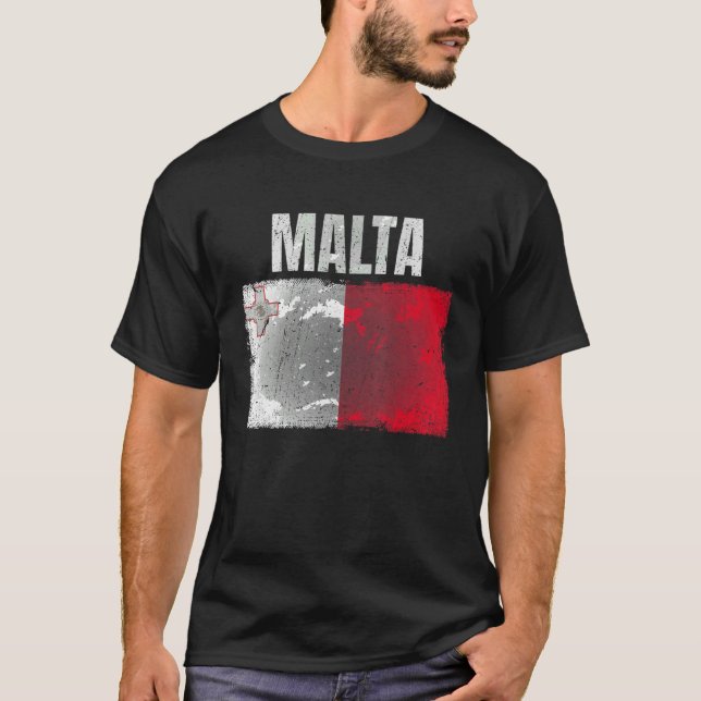 Distress Malta Flagga Graphics För manar Women Kid T Shirt (Framsida)