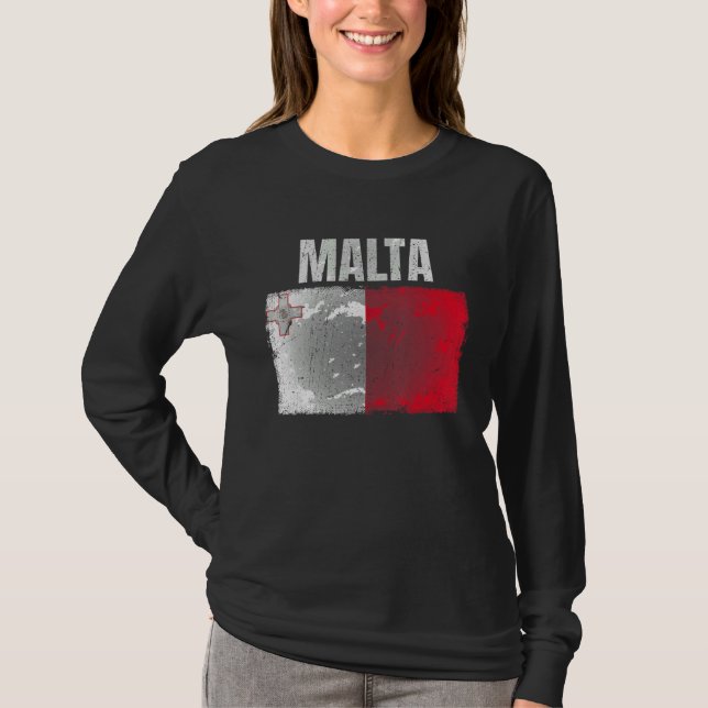 Distress Malta Flagga Graphics För manar Women Kid T Shirt (Framsida)
