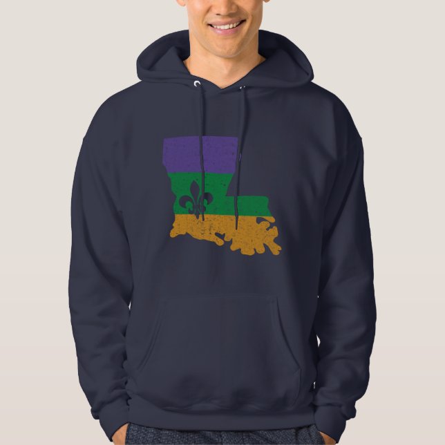 Distress Mardi Gras Fleur De Lis Hoodie (Framsida)