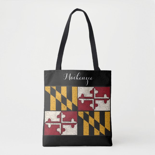 Distress Maryland Statlig flagga Tote Bag Tygkasse (Framsida)