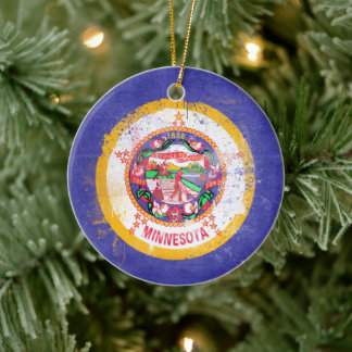 Distress Minnesota Statlig flagga Julgransprydnad Keramik