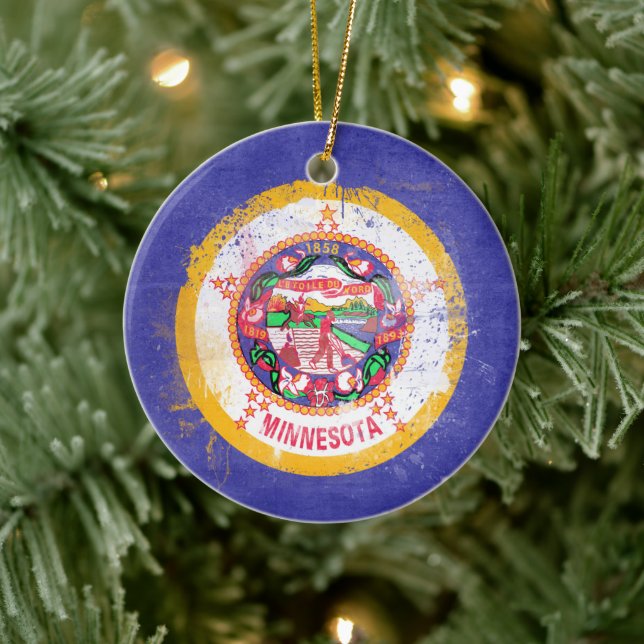 Distress Minnesota Statlig flagga Julgransprydnad Keramik (Träd)