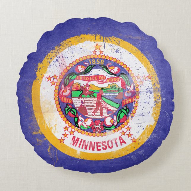 Distress Minnesota Statlig flagga Rund Kudde (Framsidan)