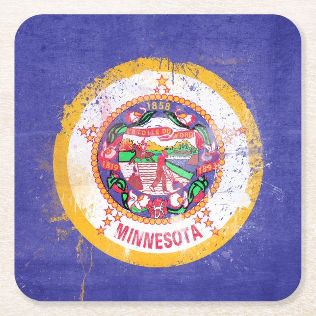 Distress Minnesota Statlig flagga Underlägg Papper Kvadrat (Framsidan)