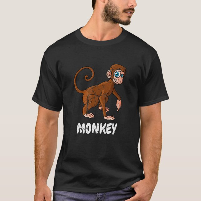 Distress Monkey Animal Zookepers Boys Girls T Shirt (Framsida)