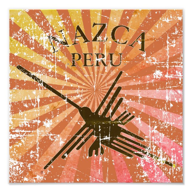 Distress Nazca Peru Hummingbird Retro Sunset Fototryck (Framsidan)