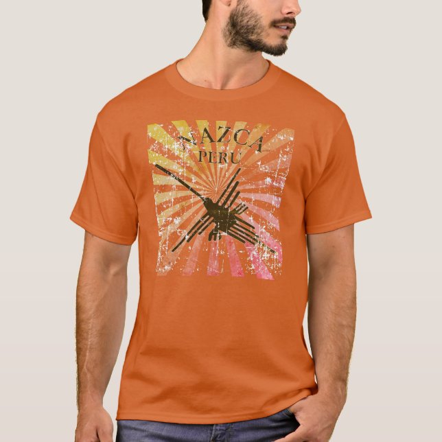 Distress Nazca Peru Hummingbird Retro Sunset T Shirt (Framsida)