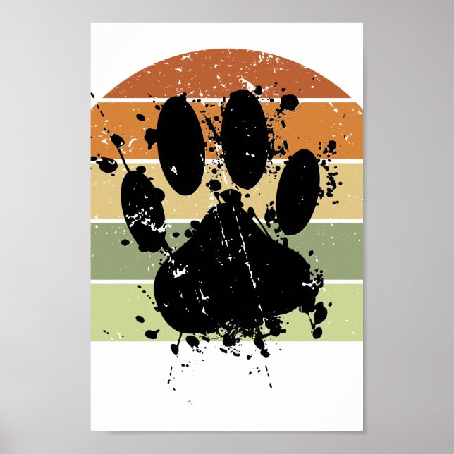Distress Paint Splatter Hund Tass Retro Sunset Poster (Framsidan)