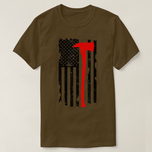 Distress Patriot Ax Thin Red Line American Flagga T Shirt (Design framsida)