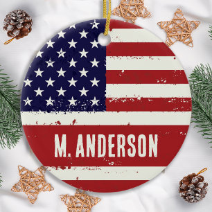 Distress Patriotic American Flagga Julgransprydnad Keramik