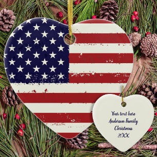 Distress Patriotic American Flagga Julgransprydnad Keramik