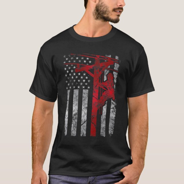 Distress Patriotic Electric Cable Lineman Americ T Shirt (Framsida)