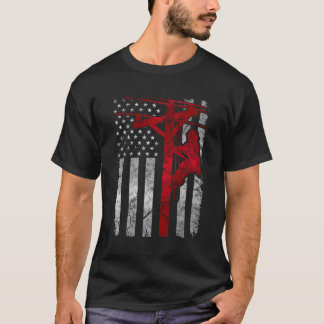 Distress Patriotic Electric Cable Lineman Americ T Shirt
