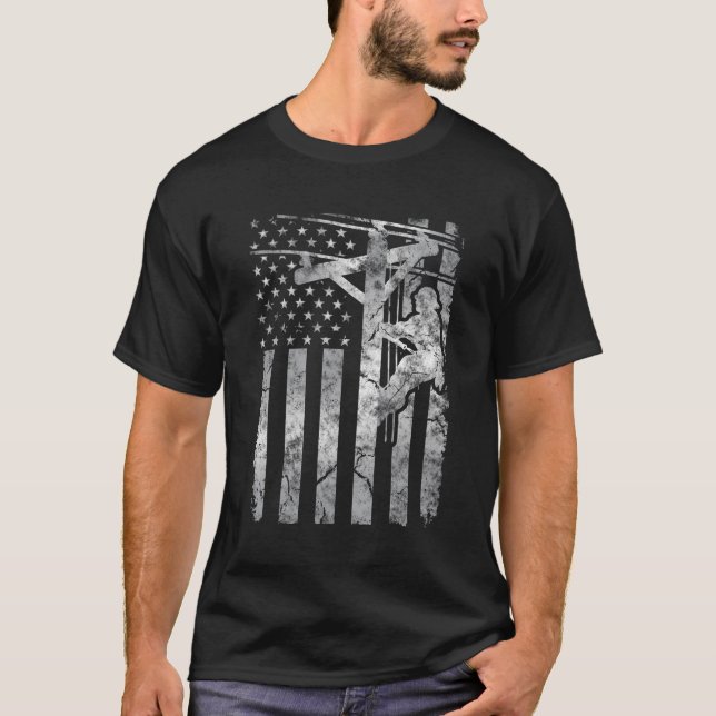 Distress Patriotic Electrical Cable Line American T Shirt (Framsida)