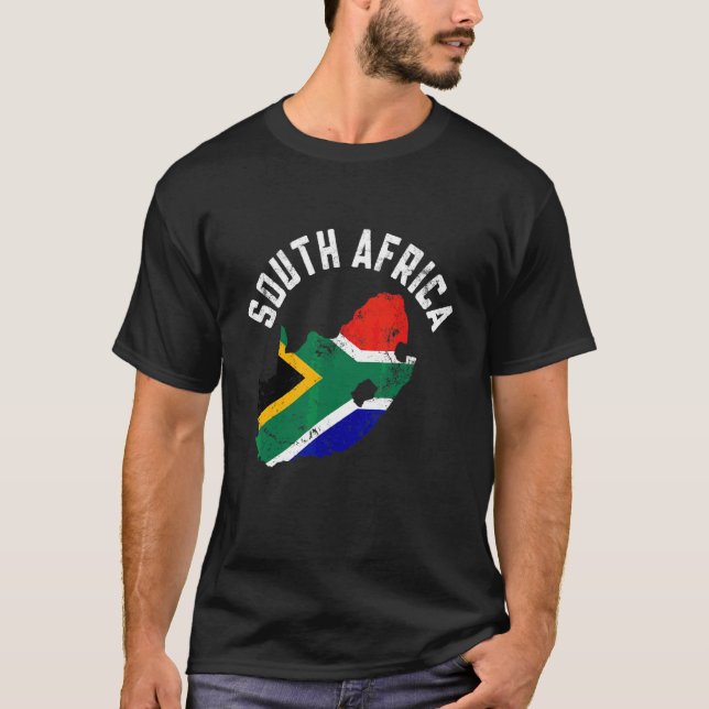Distress Patriotic South Afrika Flagga Karta Manar T Shirt (Framsida)