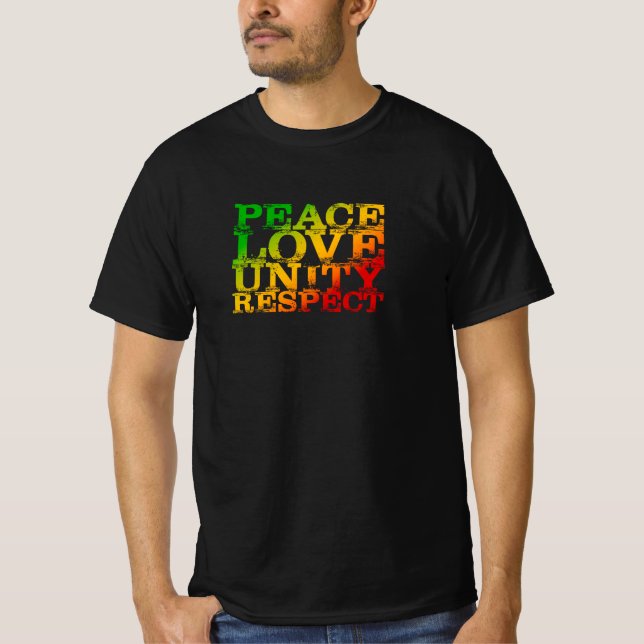 Distress Peace Kärlek Unity Respect Rasta Reggae T Shirt (Framsida)