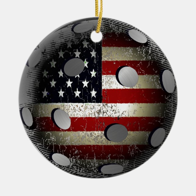 Distress Pickleball Flagga Julgransprydnad Keramik (Framsidan)